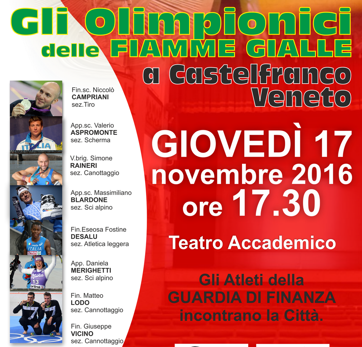 Immagine per Gli Olimpionici delle Fiamme Gialle a Castelfranco Veneto giovedì 17 novembre